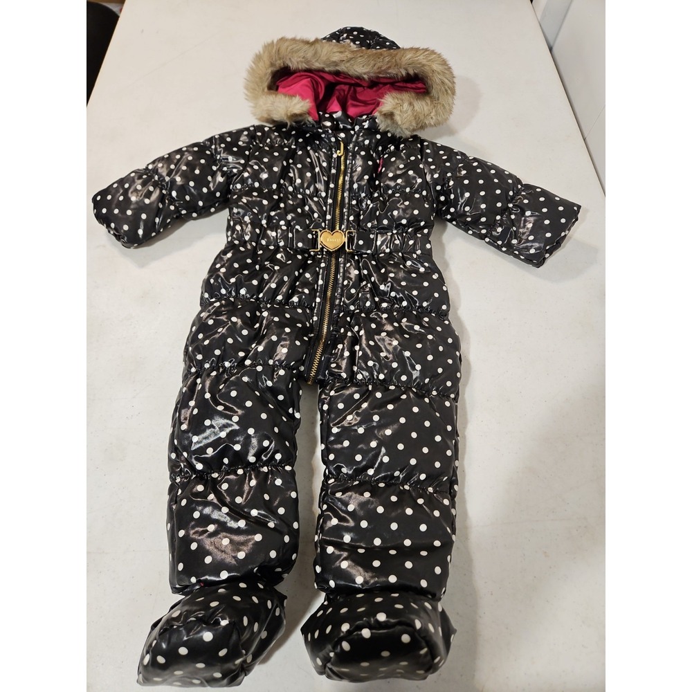 Juicy Couture polka dot baby snowsuit hooded 6/9 month Black/white Full Zip(2004